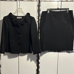 Tahari Black Skirt Set with Floral Accents